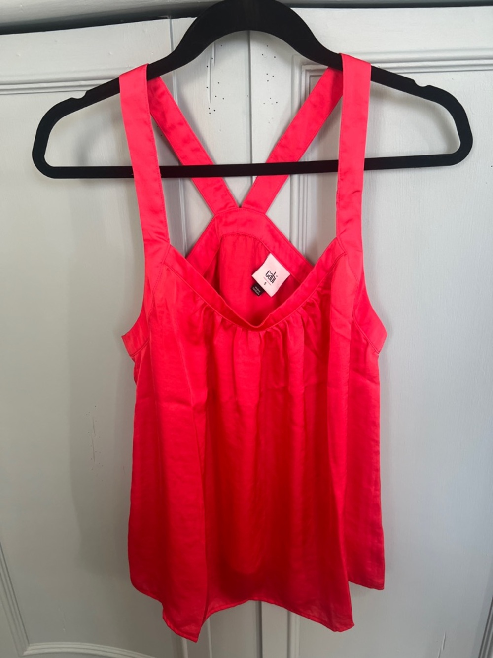 CAbi Hot Pink Satin Camisole with Cross-Strap Back